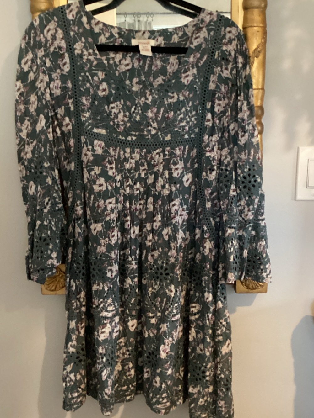 Sundance Green Floral Lace-Trim Casual Dress